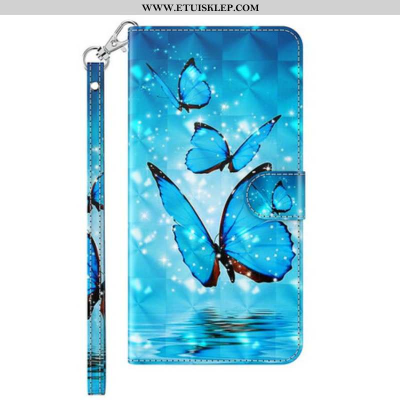 Skórzany Futerał do Samsung Galaxy S21 FE Latające Niebieskie Motyle